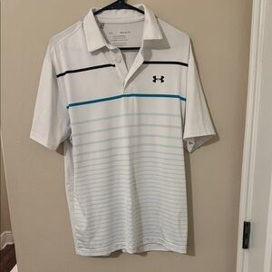 Under Armour Men's White and Blue Striped Polo Shirt